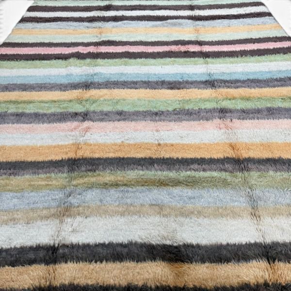 Contemporary Turkish Tulu Rug | Pastel Striped Design | 9x12