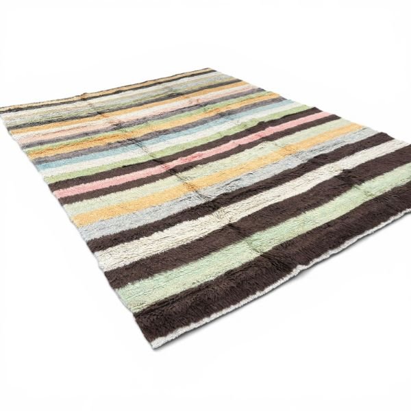 Contemporary Turkish Tulu Rug | Pastel Striped Design | 9x12
