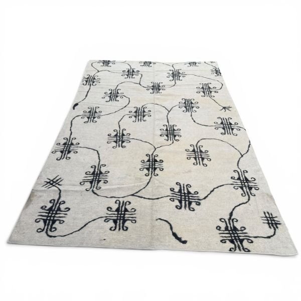 Modern Central Asian Felt Rug | Black Tribal Motif | 10x15