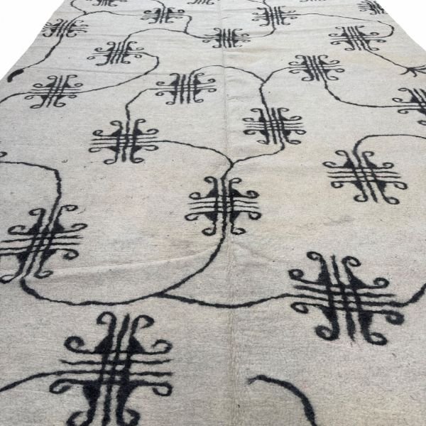 Modern Central Asian Felt Rug | Black Tribal Motif | 10x15