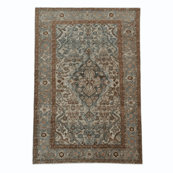 Vintage Malayer Rug | Ivory and Light Blue Central Medallion | 4x7