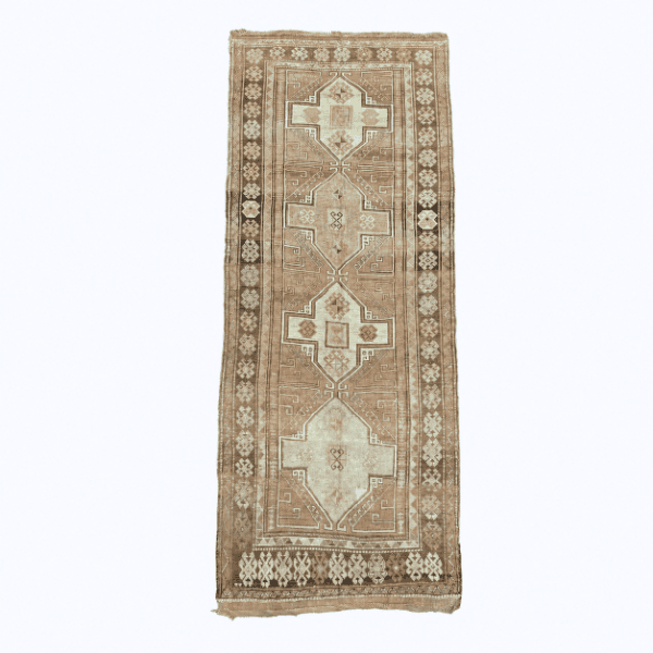 Vintage Kars Runner | Geometric Medallions in Warm Neutrals | 5x13