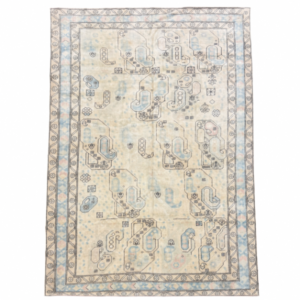 Antique Turkish Rug | Ivory & Blue Boteh Motifs | 6x9