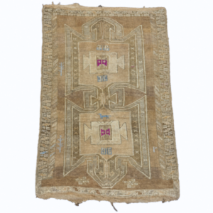Vintage Turkish Kars Rug | Warm Beige & Brown with Large Medallions | 7x10