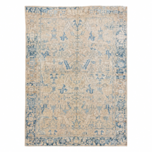 Antique Heriz Rug | Faded Ivory with Blue Stylized Motifs | 7x9