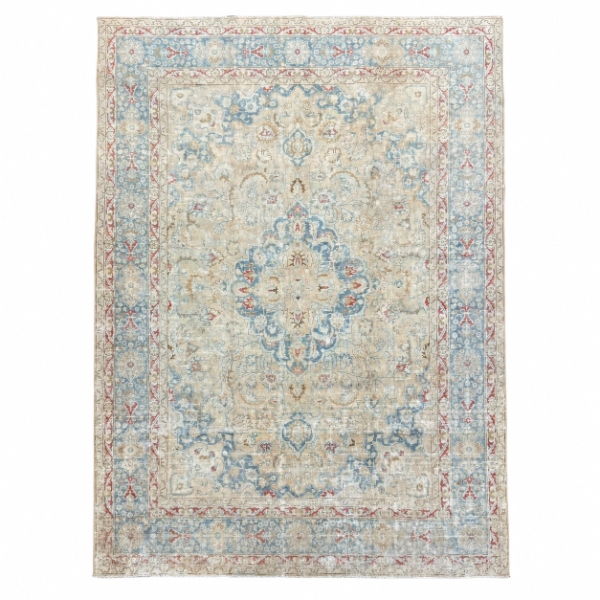 D64FB687-3650-4263-A7E9-C26E19D03CD7-600w Antique Meset Persian Rug | Faded Blue Floral Motifs | 8x11