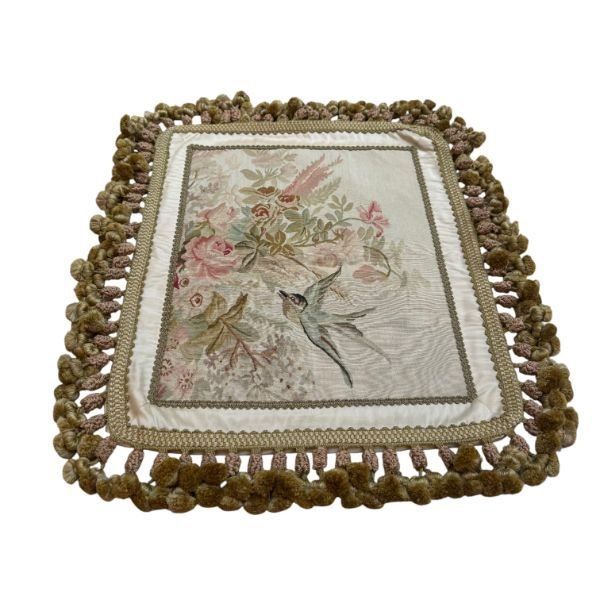 Silk Tapestry Cushion Cover – Floral & Bird Motif 18x22