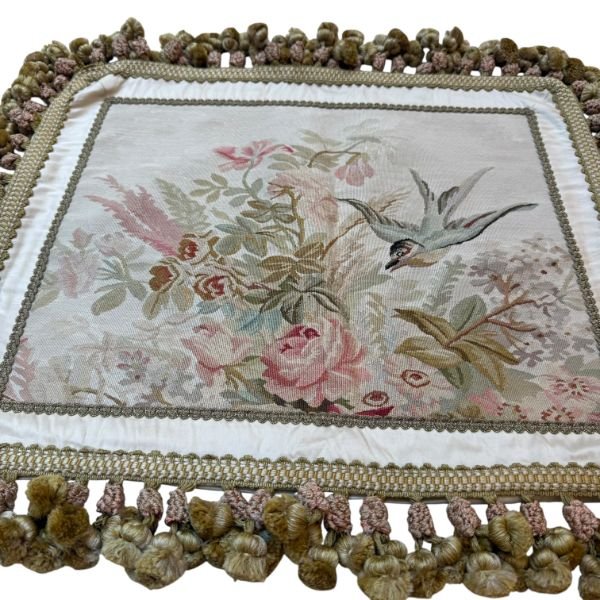 Silk Tapestry Cushion Cover – Floral & Bird Motif 18x22