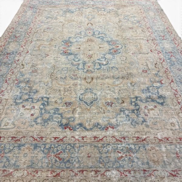 IMG_7551-Photoroom-600w Antique Meset Persian Rug | Faded Blue Floral Motifs | 8x11