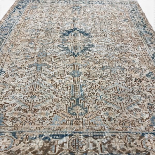 Antique Heriz Rug | Faded Blue Stylized Motifs | 7x9