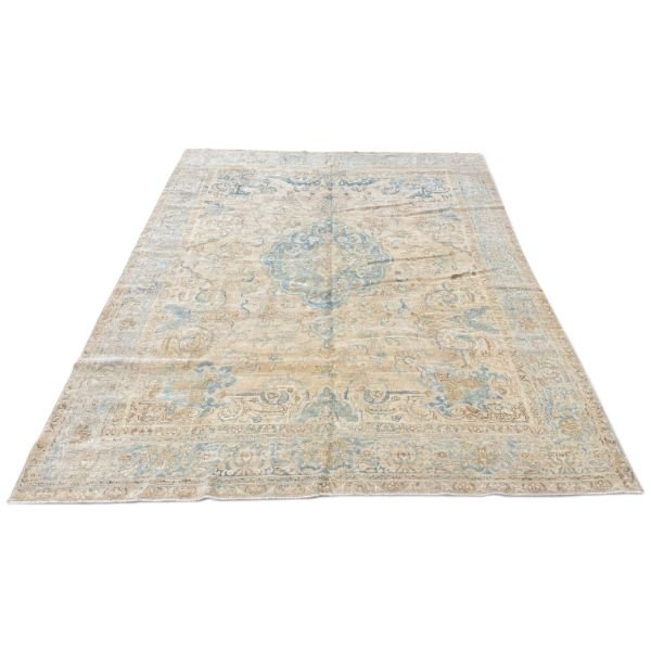 Antique Persian Rug | Faded Ivory, Beige & Blue | 7'5" X 9'5"