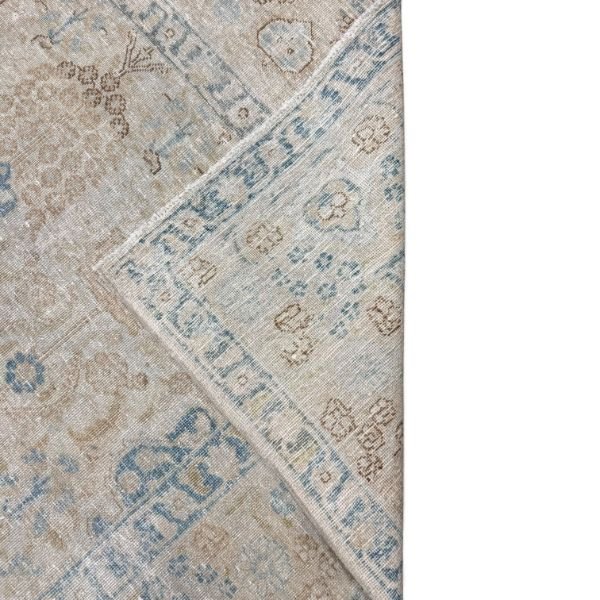 Antique Tabriz Rug  | Faded Ivory With Delicate Blue Floral Motifs | 7x10