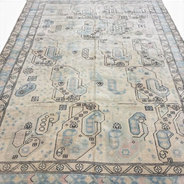 IMG_7613-Photoroom-600w Antique Turkish Rug | Ivory & Blue Boteh Motifs | 6x9