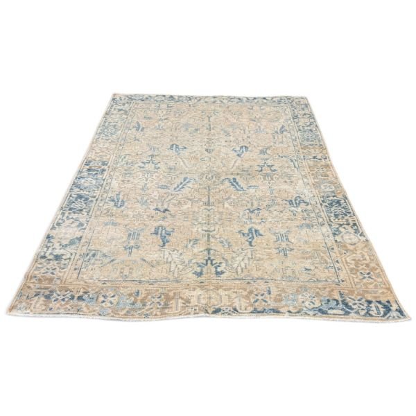 Antique Heriz Rug | Faded Ivory with Blue Stylized Motifs | 7x9