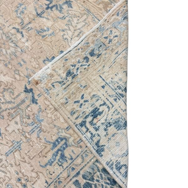 Antique Heriz Rug | Faded Ivory with Blue Stylized Motifs | 7x9
