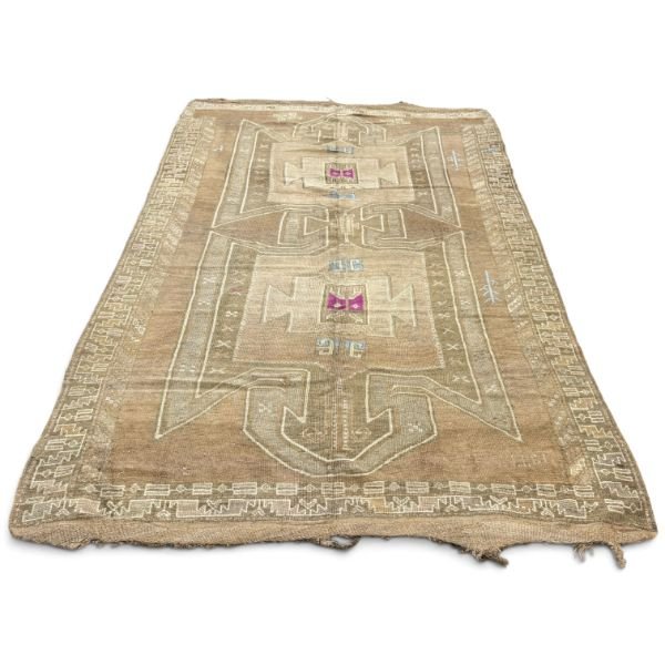 Vintage Turkish Kars Rug | Warm Beige & Brown with Large Medallions | 7x10