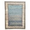 New Oushak Rug – Organic Wool, Natural Dyes & Abstract Blue and Ivory Design