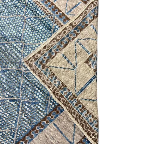 New Oushak Rug – Organic Wool, Natural Dyes & Abstract Blue and Ivory Design