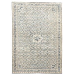 Antique Malayer Rug – Intricate Ivory, Blue & Beige Floral Design