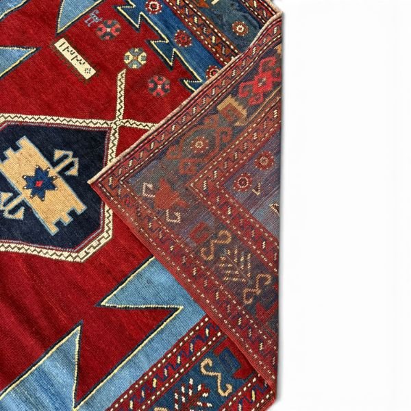Antique Kazak Rug – Bold Red, Turquoise & Tribal Geometric Design