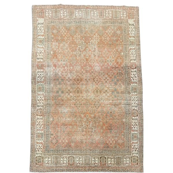 Antique Joshegan Rug – Muted Red with Intricate Ivory & Beige Floral Motifs