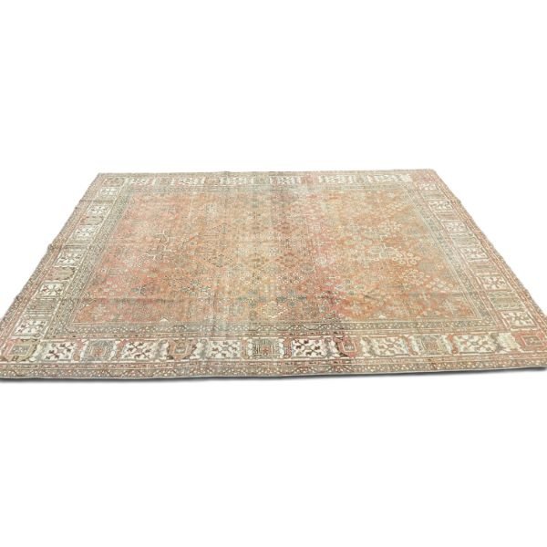 Antique Joshegan Rug – Muted Red with Intricate Ivory & Beige Floral Motifs
