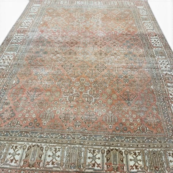 Antique Joshegan Rug – Muted Red with Intricate Ivory & Beige Floral Motifs