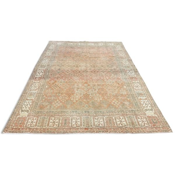 Antique Joshegan Rug – Muted Red with Intricate Ivory & Beige Floral Motifs