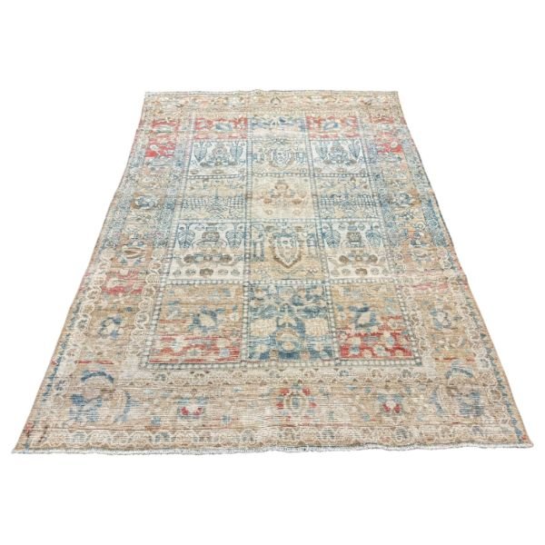 Antique Botanical Rug | Blue and Red Floral Motifs | 4x7